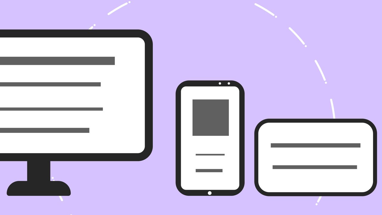 Icônes vectorielles avec téléphone moderne près d’un écran d’ordinateur et d’une carte bancaire, sur fond violet avec des lignes grises